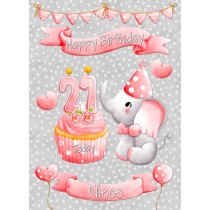 Niece 21st Birthday Card (Grey Elephant)
