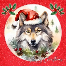 Wolf Square Christmas Card (Red, Globe)