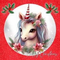 Unicorn Square Christmas Card (Red, Globe)