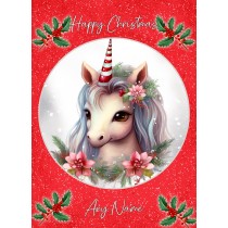 Personalised Unicorn Christmas Card (Red, Globe)