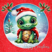 Turtle Square Christmas Card (Red, Globe)