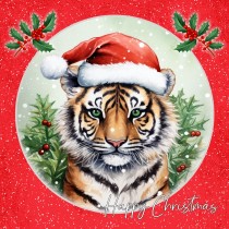 Tiger Square Christmas Card (Red, Globe)