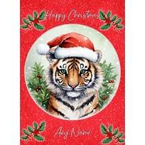 Personalised Tiger Christmas Card (Red, Globe)