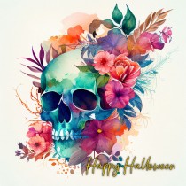 Watercolour Art Gothic Fantasy Skull Halloween Card (Design 4)