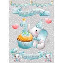 Personalised 2nd Birthday Card (Grey Elephant)