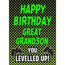 Gamer Birthday Card For Great Grandson (Levelled Up)