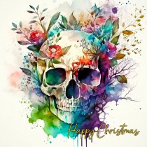 Watercolour Art Gothic Fantasy Skull Christmas Card (Design 2)