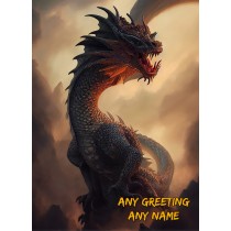 Personalised Fantasy Dragon Birthday Card (Brown)