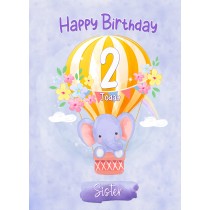 Kids 2nd Birthday Card for Sister (Elephant)