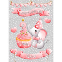 Niece 3rd Birthday Card (Grey Elephant)