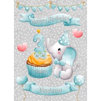 Nephew 3rd Birthday Card (Grey Elephant)