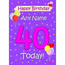 Personalised 40th Birthday Card (Lilac)