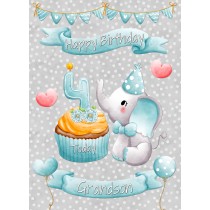 Grandson 4th Birthday Card (Grey Elephant)