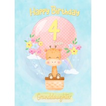 Kids 4th Birthday Card for Granddaughter (Giraffe)