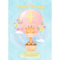 Kids 4th Birthday Card for Grandson (Giraffe)