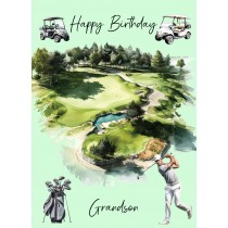 Golf Watercolour Art Birthday Card for Grandson