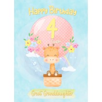 Kids 4th Birthday Card for Great Granddaughter (Giraffe)