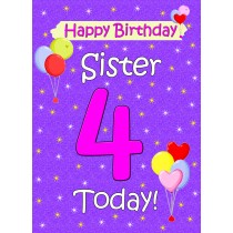 Sister 4th Birthday Card (Lilac)