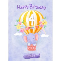 Kids 4th Birthday Card for Sister (Elephant)