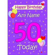 Personalised 50th Birthday Card (Lilac)