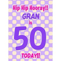 Gran 50th Birthday Card (Purple Spots)