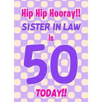 Sister in Law 50th Birthday Card (Purple Spots)