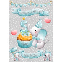 Personalised 5th Birthday Card (Grey Elephant)