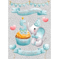 Grandson 5th Birthday Card (Grey Elephant)