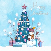 Happy Christmas Square Card (Blue Snowman)