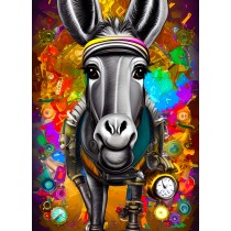 Steampunk Donkey Colourful Fantasy Art Blank Greeting Card