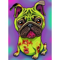 Zombie Pug Dog Colourful Fantasy Art Blank Greeting Card