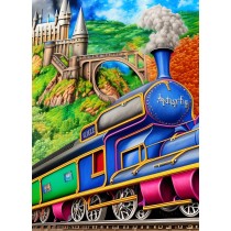 Steam Train Colourful Art Scene Blank Greeting Card