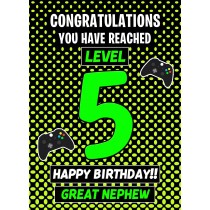 Great Nephew 5th Birthday Card (Level Up Gamer)