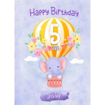 Kids 5th Birthday Card for Sister (Elephant)
