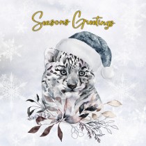 Happy Christmas Square Card (Snow Leopard)