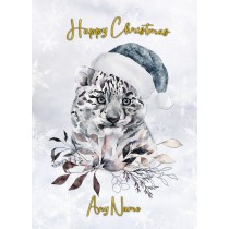 Personalised Christmas Card (Snow Leopard)