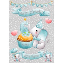 Personalised 6th Birthday Card (Grey Elephant)