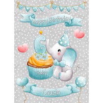 Cousin 6th Birthday Card (Grey Elephant)