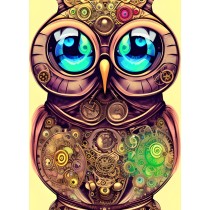 Steampunk Owl Colourful Fantasy Art Blank Greeting Card