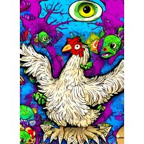 Zombie Chicken Colourful Fantasy Art Blank Greeting Card