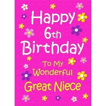 Great Niece 6th Birthday Card (Pink)