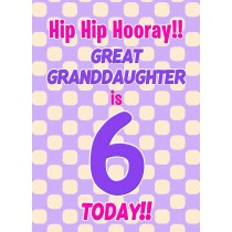 Great Granddaughter 6th Birthday Card (Purple Spots)