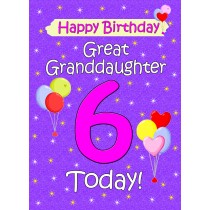 Great Granddaughter 6th Birthday Card (Lilac)