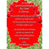 Personalised 'Our Special Granddaughter' Verse Poem Christmas Card (Red)
