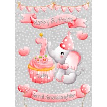 Great Granddaughter 7th Birthday Card (Grey Elephant)
