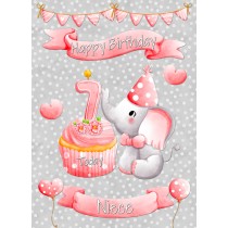 Niece 7th Birthday Card (Grey Elephant)
