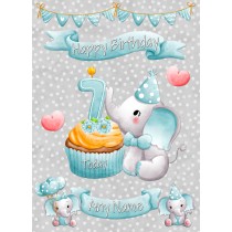 Personalised 7th Birthday Card (Grey Elephant)