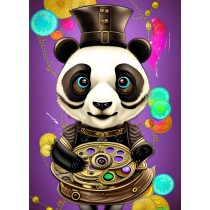 Steampunk Panda Colourful Fantasy Art Blank Greeting Card