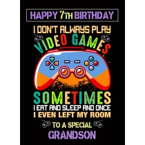 Grandson 7th Birthday Card (Gamer, Design 1)