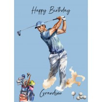 Golf Watercolour Art Birthday Card for Grandson
